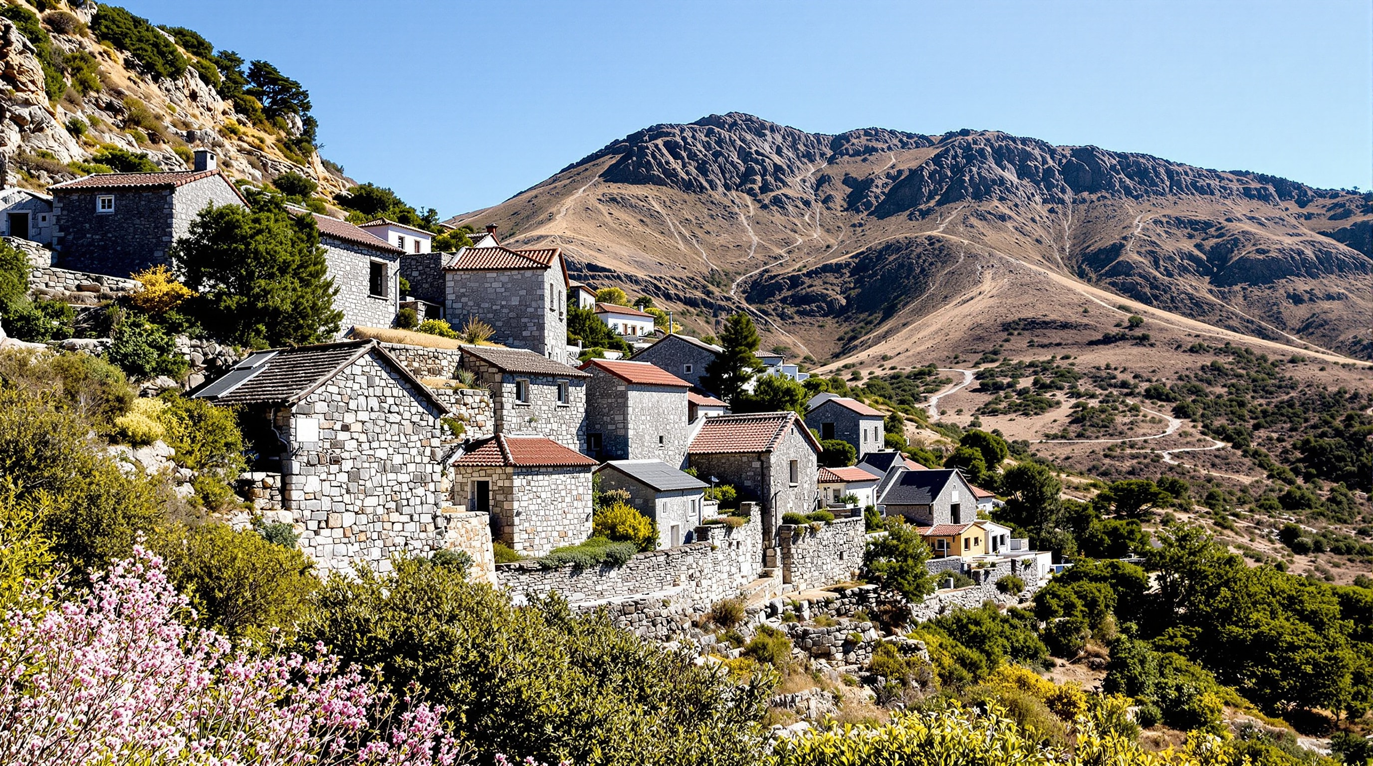 Granite village on a terraced hillside below the Serra da Estrela in the Beiras