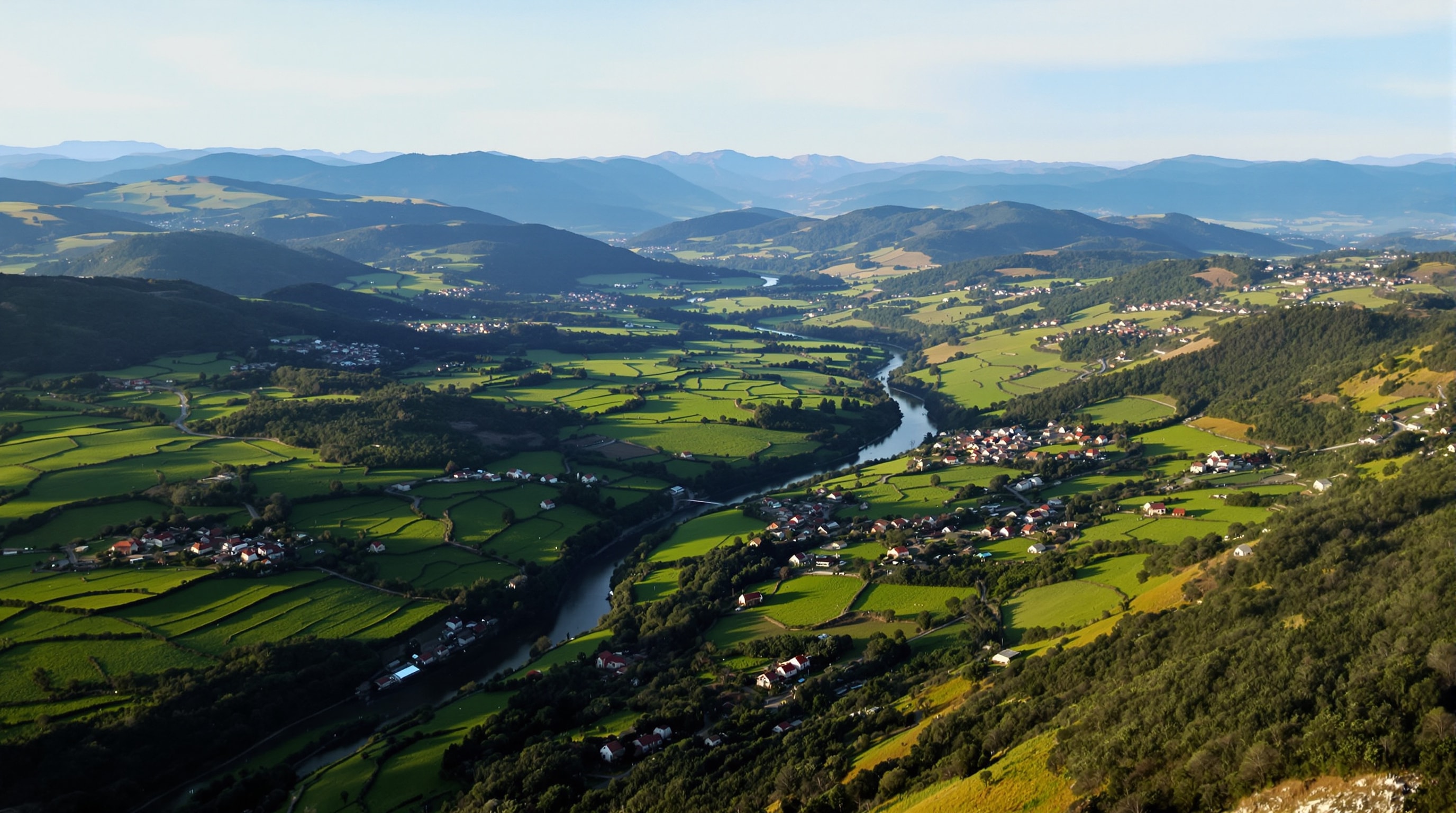 Aerial view across the river valleys and hills that divide Portugal's manor-house regions